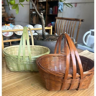 手工竹编小茶篮手提收纳篮户外采摘水果篮小拎篮