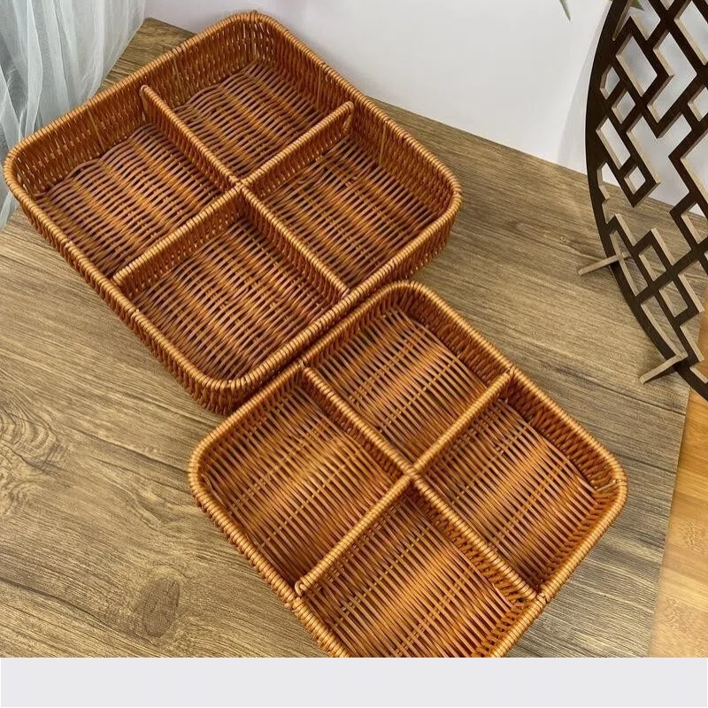 仿藤零食摆放盘干果分格盘水果坚果收纳筐新年瓜果篮日式风篮子