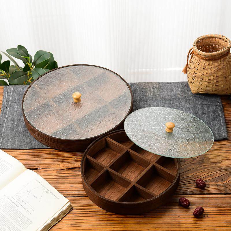 九宫格圆形海棠花果盘收纳盒复古木质桌面零食杂物整理饰品盒化妆,收纳整理,其他收纳,淘宝优惠券,粉丝福利购,淘宝优惠卷