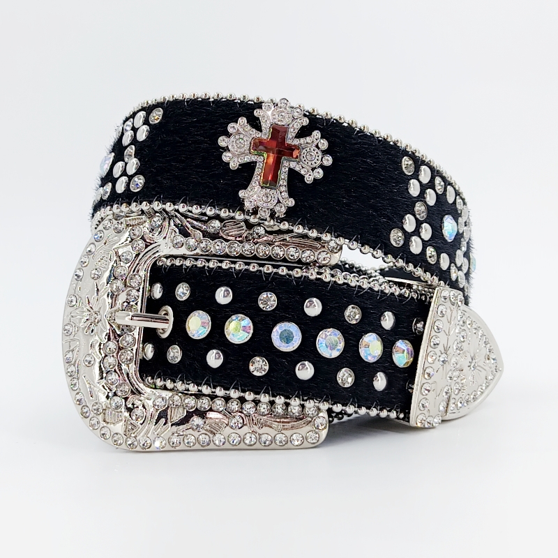 Y2K巴洛克风兔毛水钻配饰腰带