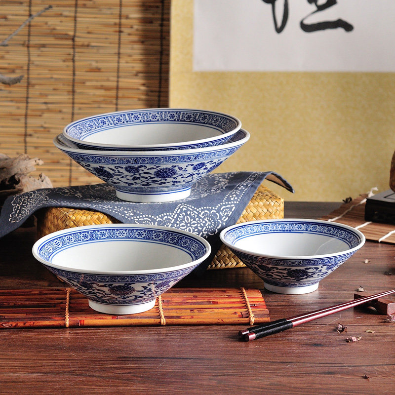 陶瓷碗仿古青花瓷斗笠米饭商用