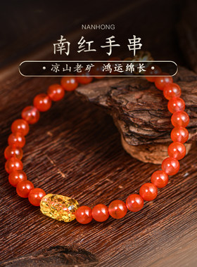 冰飘南红手链天然柿子红本命年鸿运玛瑙手串金珀貔貅串珠女普琳丝