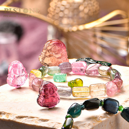 普琳丝天然水晶7A+珍藏级巴西老矿净水彩碧玺设计款手链手串