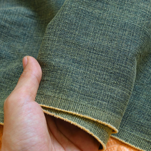 重怀旧绿色水洗牛仔布料软垂