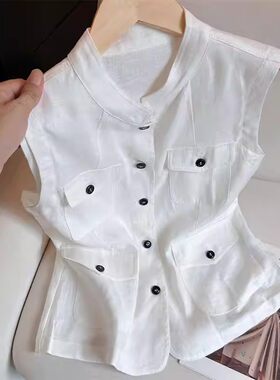 学院风立领无袖女衬衫夏季新款