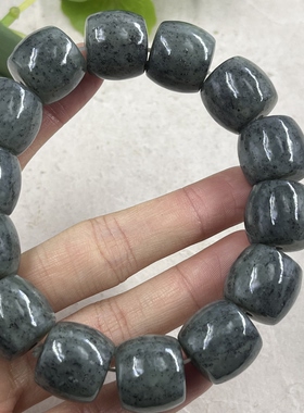 新疆和田玉青花籽点墨手串16mm直切老型 珠手链桶珠手持包邮99克