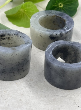 3件价新疆和田玉青花籽扳指戒指边角料指环戒圈玉石料圆圈包邮t