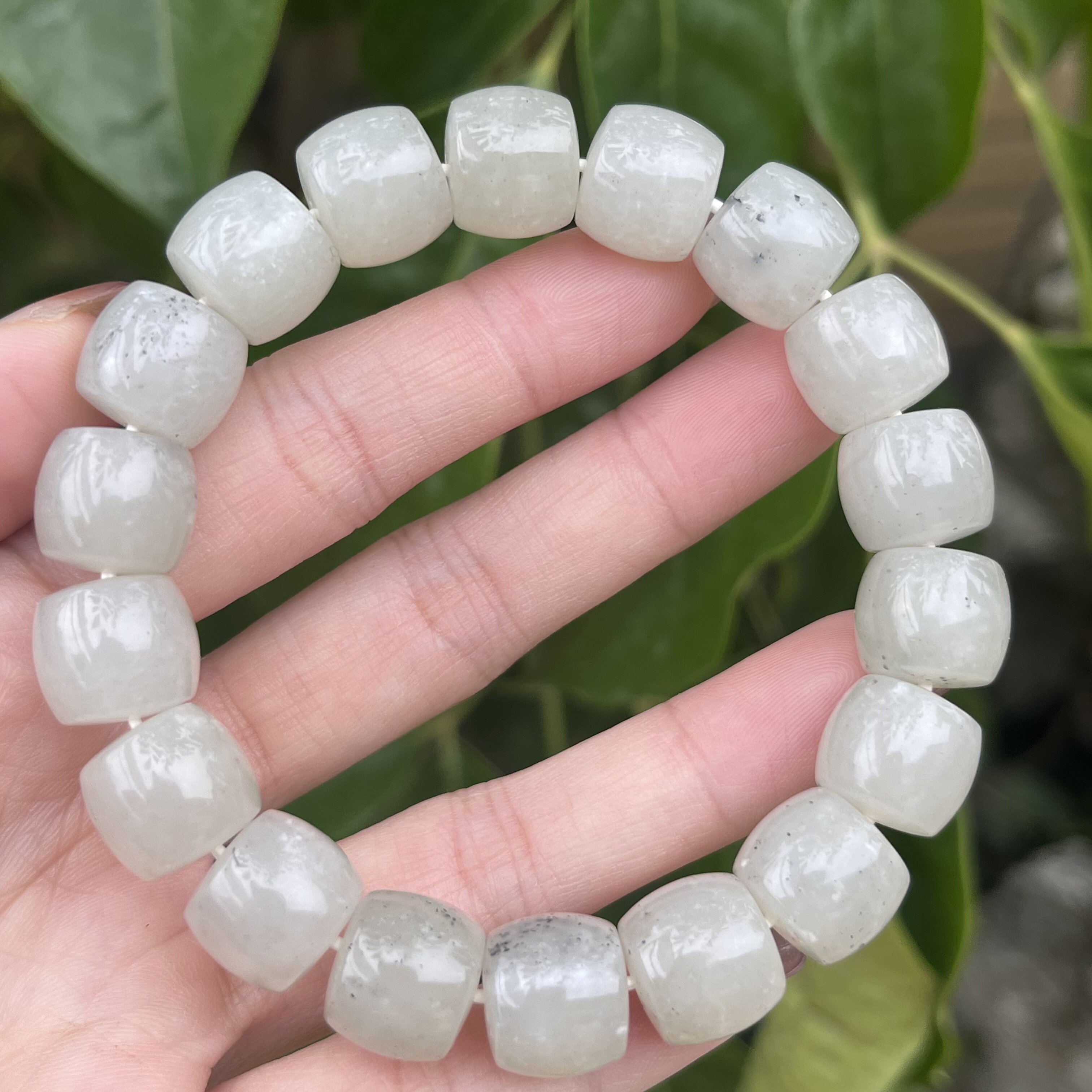 新疆和田玉青花籽老形珠手链直切手串12mm桶珠转运珠把玩包邮55克