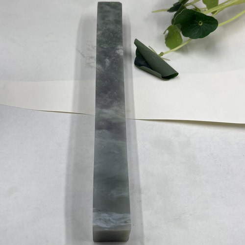 新疆和田玉晴水紫罗兰带翠镇尺镇纸边角 料玉石料下脚料包邮238mm