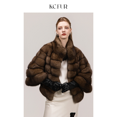 KC紫貂短款横排立领水貂外套女