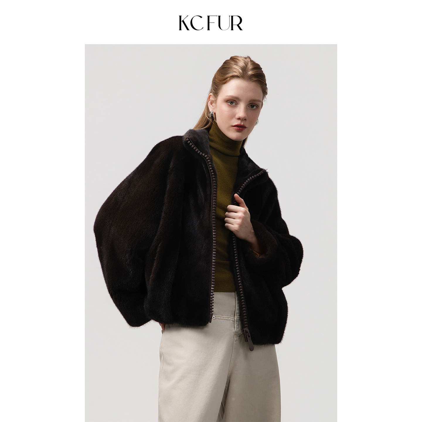 短款时尚年轻拉链夹克水貂外套女