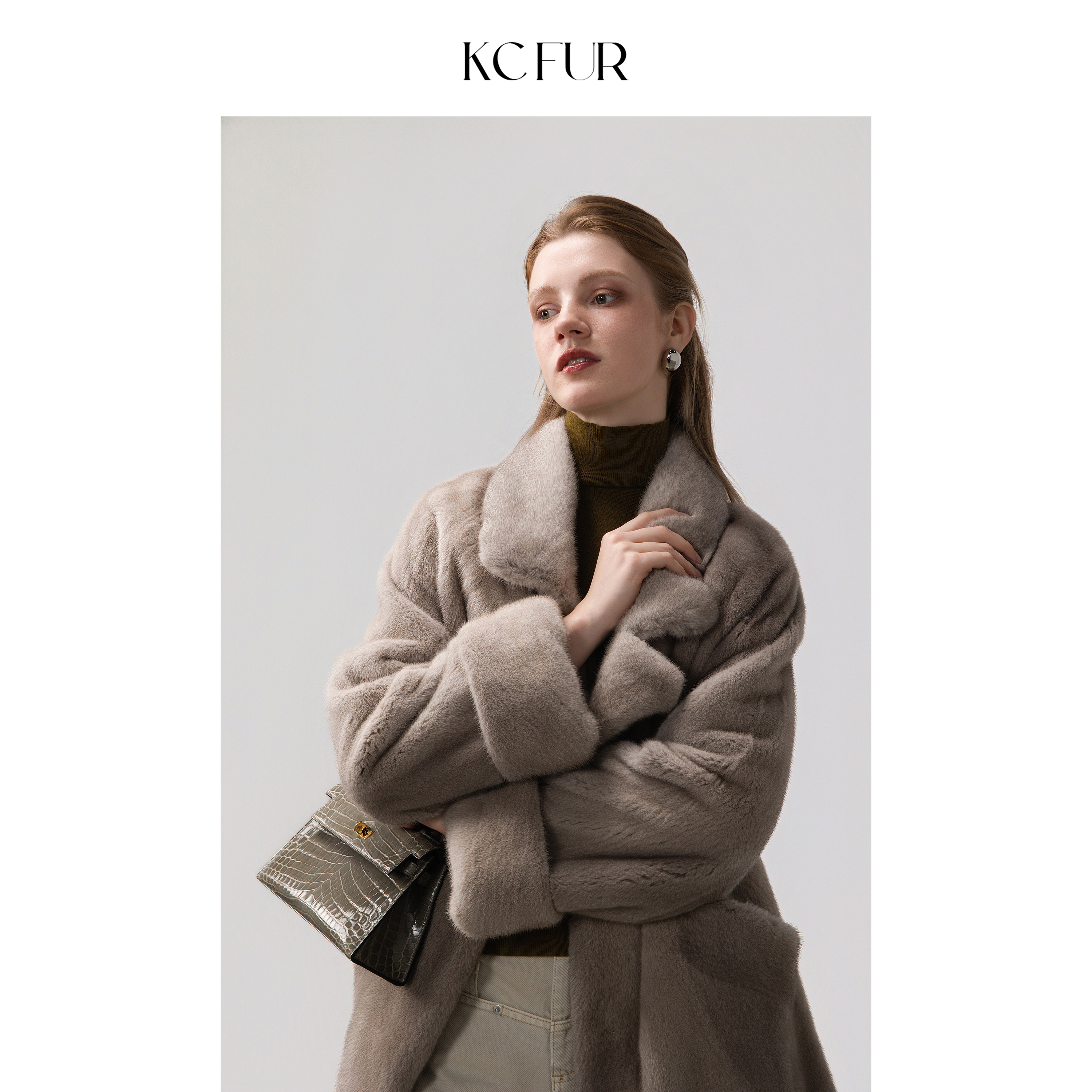 KC天鹅绒泰迪款中长款水貂外套女