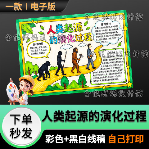 人类起源的演化过程手抄报模版爸爸的爸爸读书小报线稿电子版6452