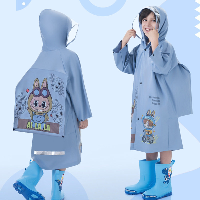 拉布布儿童雨衣全身长款带书包位上学防水户外男童女童雨披新款