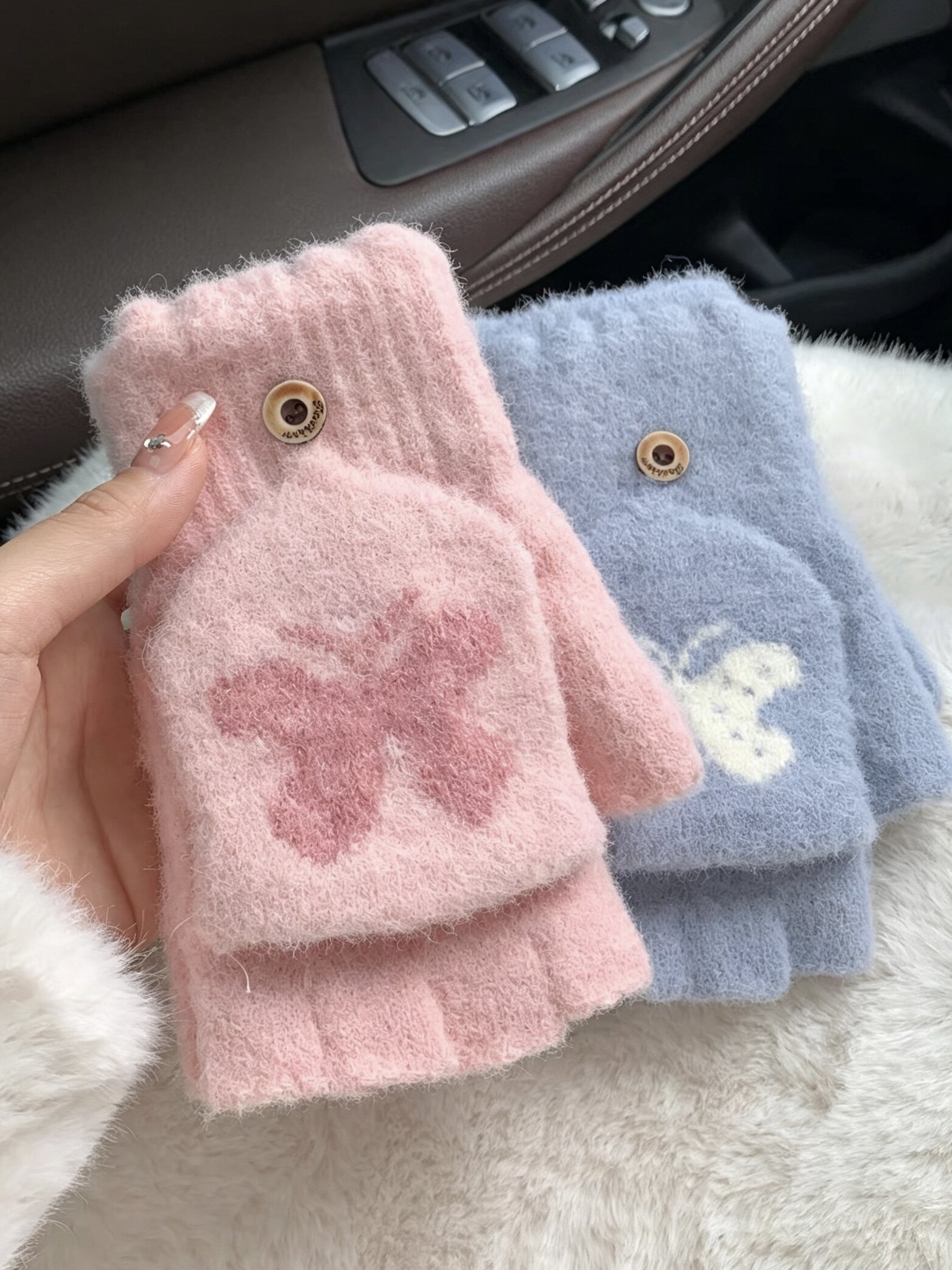 半指翻盖手套冬季女可爱加绒防寒保暖毛线秋冬天露指学生写字手套