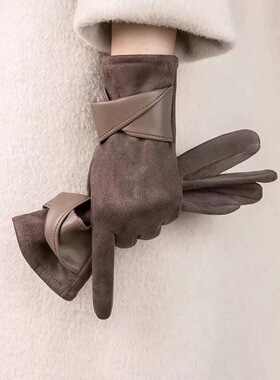 麂皮绒手套开车冬季2025新款加绒保暖手套防寒触屏防风女骑