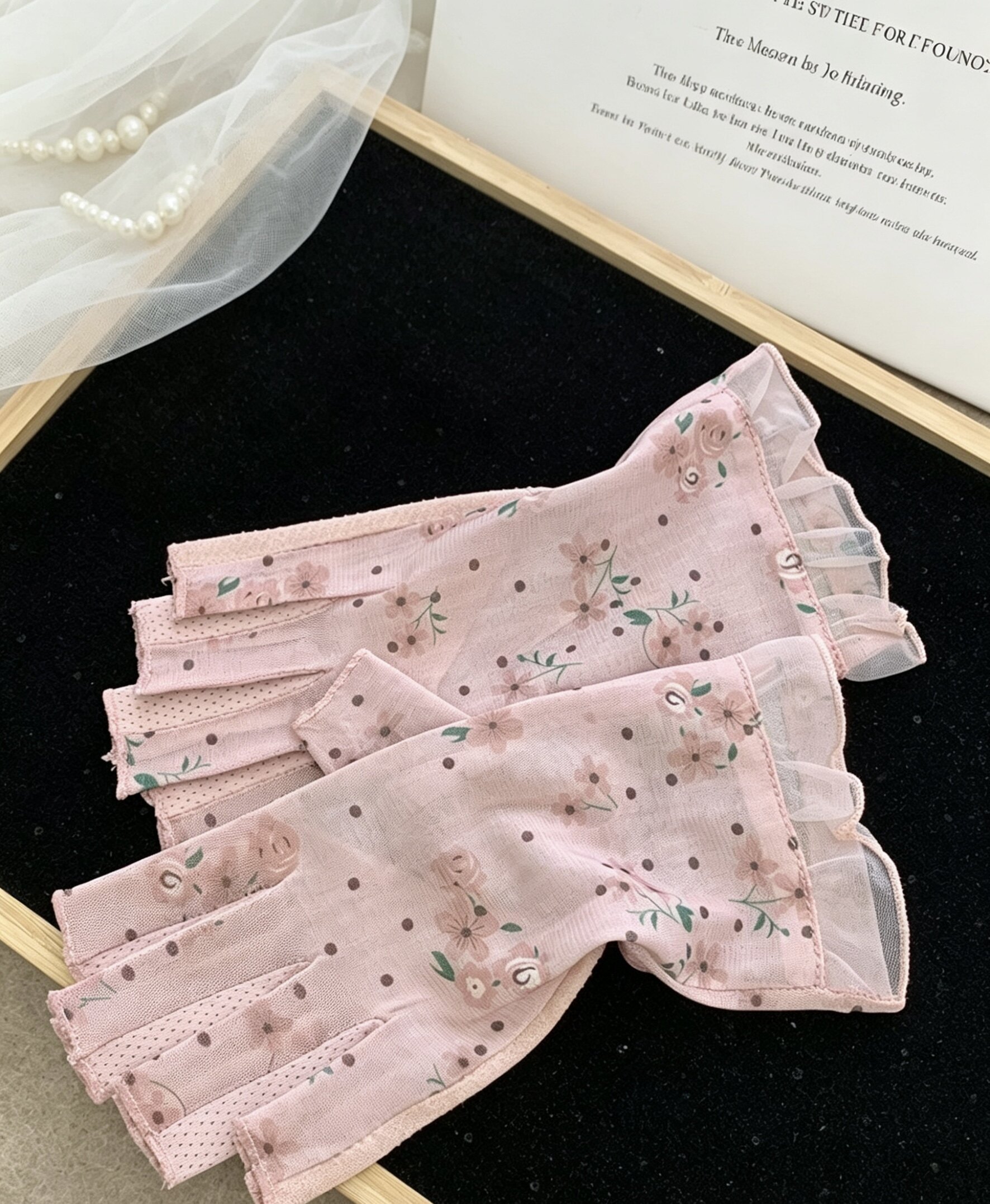 碎花蕾丝半指防晒手套女夏季薄款透气露手指开车冰丝防滑触屏遮阳
