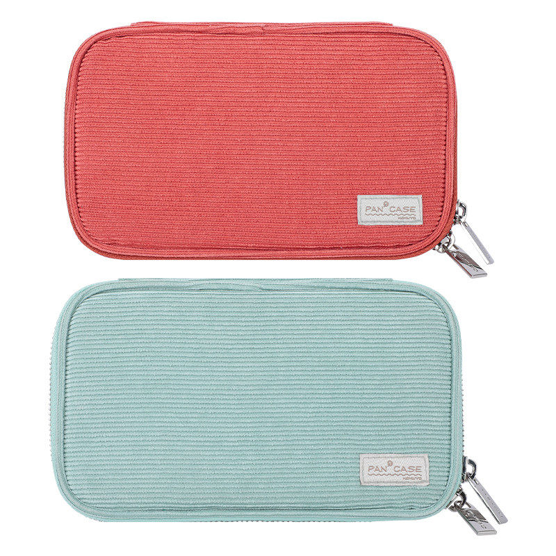 国誉帆布笔袋灯芯绒对开简约大容量手包学生大容量笔盒文具笔袋