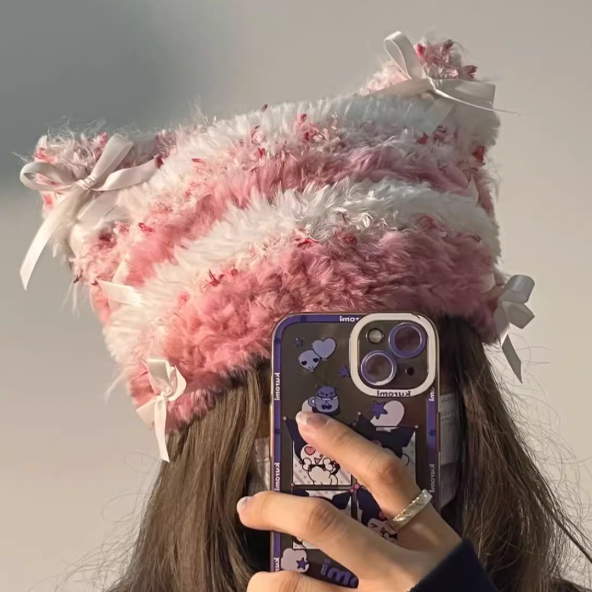 diy手工编织帽子手混线拼色可爱毛绒芭蕾猫材料包钩针送女友闺蜜