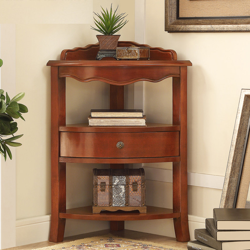 美式实木小角柜转角桌三角小边桌欧式 卧室三角柜 卫生间置物桌