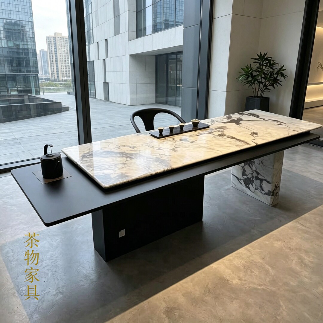 意式轻奢高级天然奢石极简茶桌图片