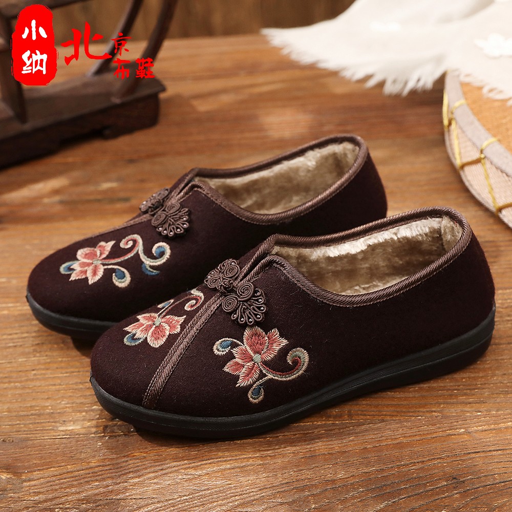 舒适一脚蹬暖和刺绣软底防滑妈妈