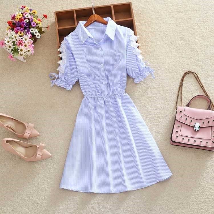 夏装韩版新款短袖蓝条纹收腰连衣裙女学生小清新中长款a字衬衣裙在类目 户外/登山/野营/旅行用品, 户外服装, 冲锋衣裤, 冲锋衣中 - 来自Buy2taobao.com提供专业的淘宝代购服务