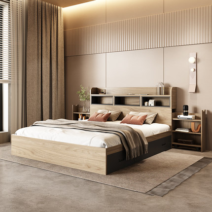 北欧日式高箱床小户型主卧双人床1.8米现代简约1.5米地台床储物床