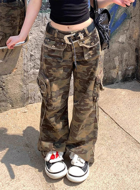 秋季美式复古迷彩显瘦工装裤女