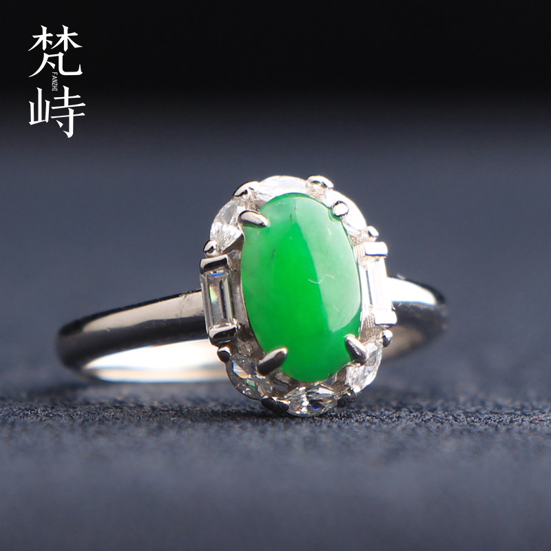 梵峙翡翠戒指指环辣绿925银送证