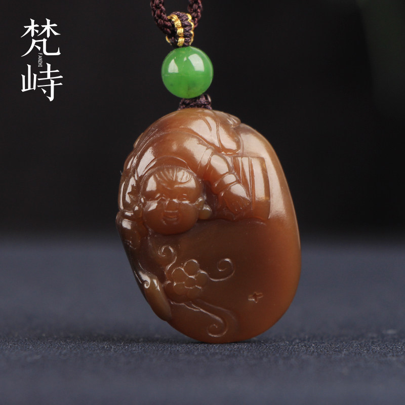 梵峙和田玉糖玉童子挂件吊坠红糖玉送证书