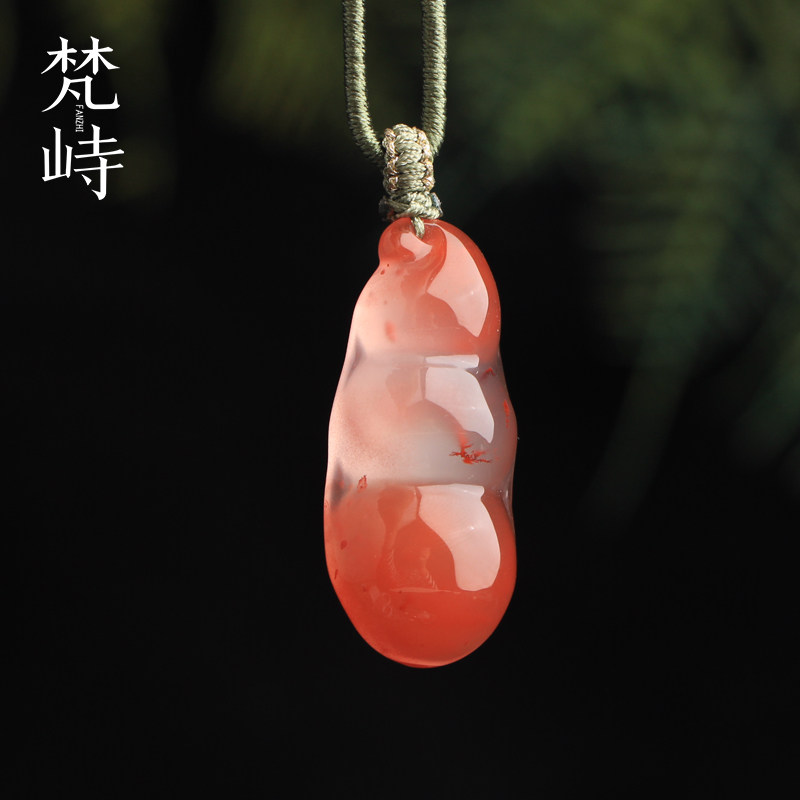 梵峙南红玛瑙福豆樱桃红草花挂件