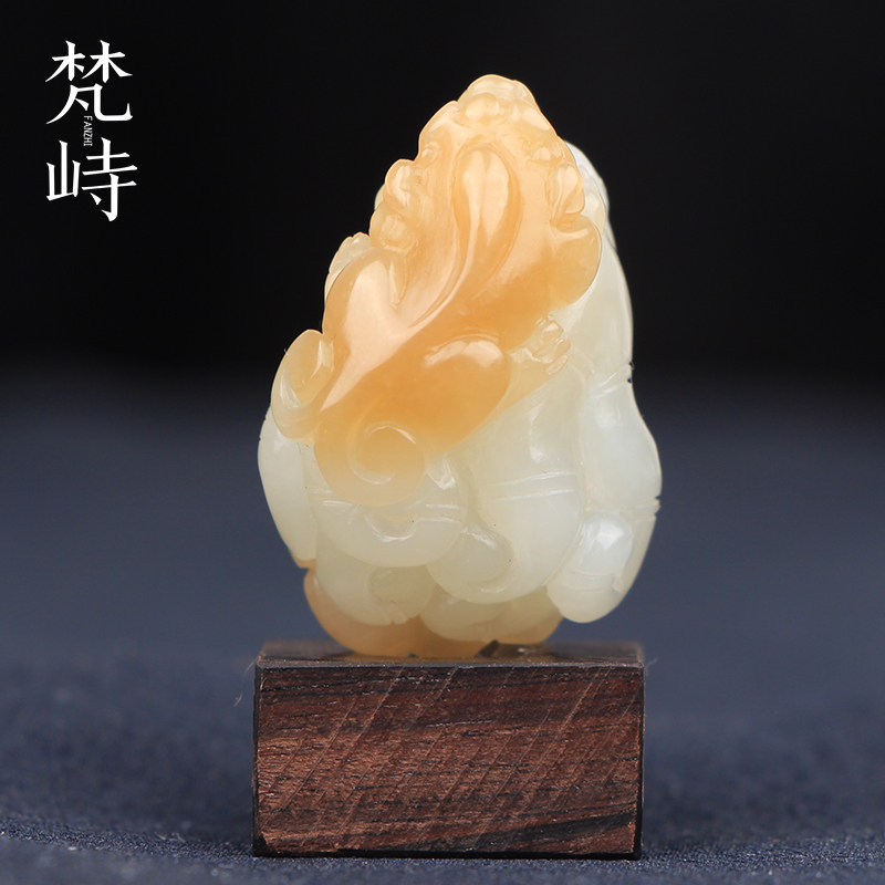 梵峙新疆和田玉且末黄糖白玉貔貅佛手吊坠如意挂件