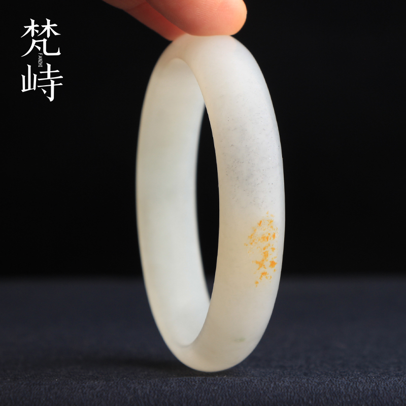 梵峙56和田玉白玉手镯美人镯子青花玉新疆籽料送证书