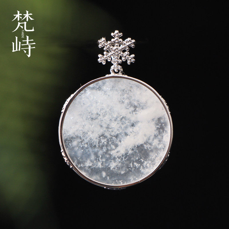 梵峙22初雪翡翠吊坠高冰雪花棉圆牌18k金无事牌缅甸A货翡翠送证书