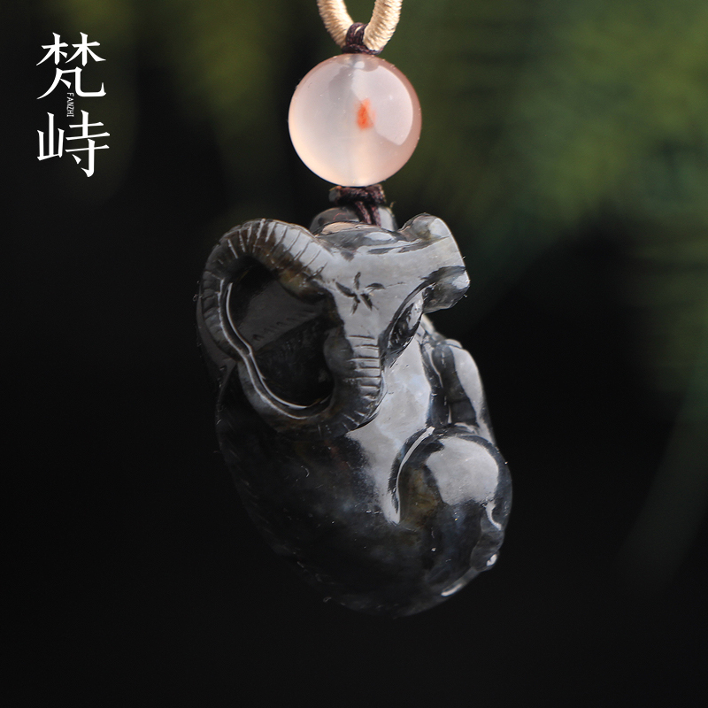 梵峙和田玉籽料生肖牛挂件吊坠手把件青花玉墨玉新疆料送证书