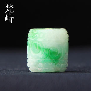 梵峙16翡翠桶珠路路通糯冰种白底青雕花珠多宝珠配饰缅甸A货送证