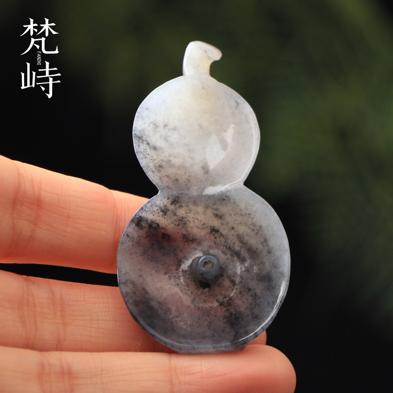 和田玉籽料青花玉葫芦香插摆件