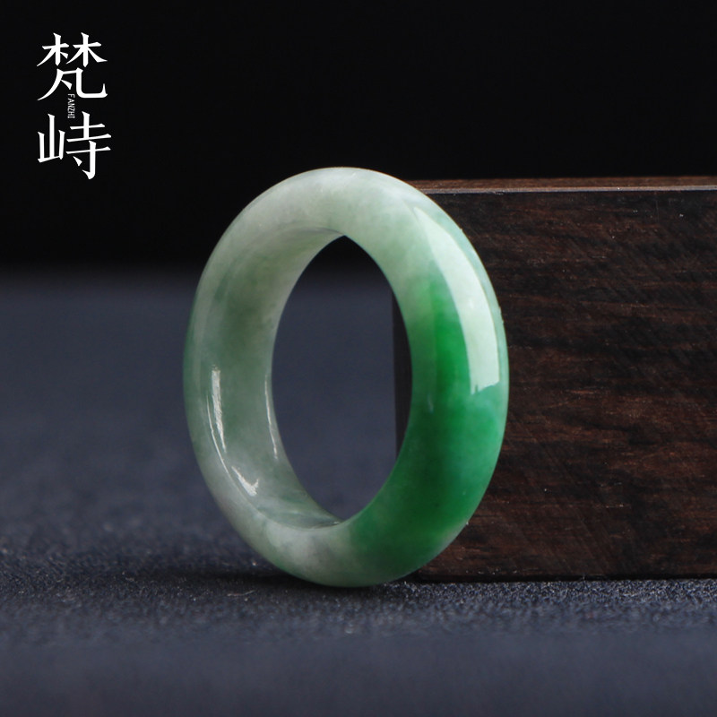 梵峙18.3翡翠指环戒指乌鸡糯种白底青辣绿缅甸A货送证书