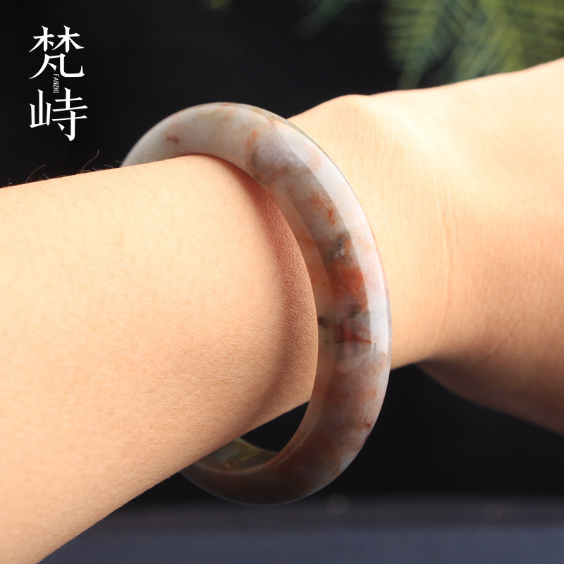 梵峙55.3翡翠手镯红翡翠飘花美人玉镯子细糯种缅甸A货送证书