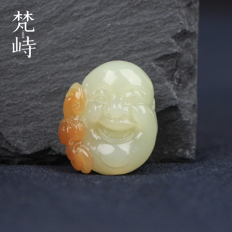 梵峙和田玉桶珠笑佛单珠黄口料