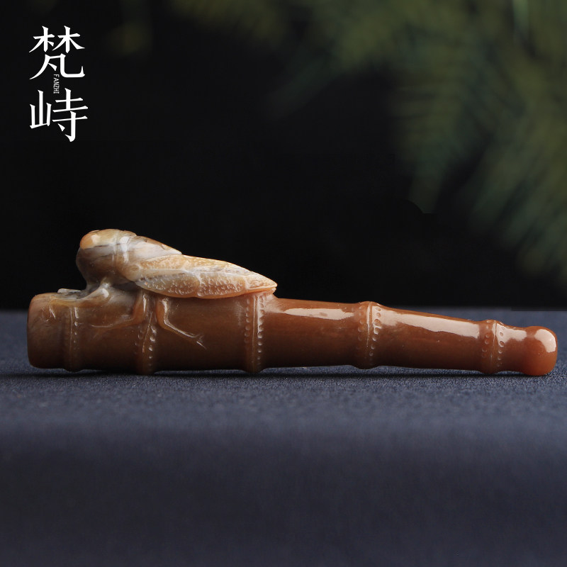 梵峙和田玉糖玉烟嘴蝉把件新疆且末料红糖玉送证书