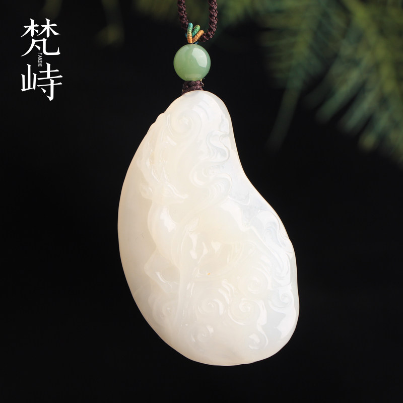 梵峙和田玉白玉鹿挂件吊坠手把件