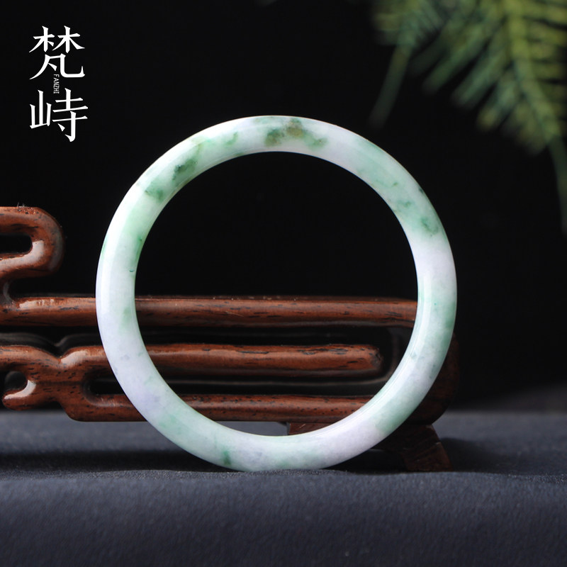 梵峙59.4翡翠园条叮当手镯糯冰种飘蓝绿花镯子缅甸料福镯
