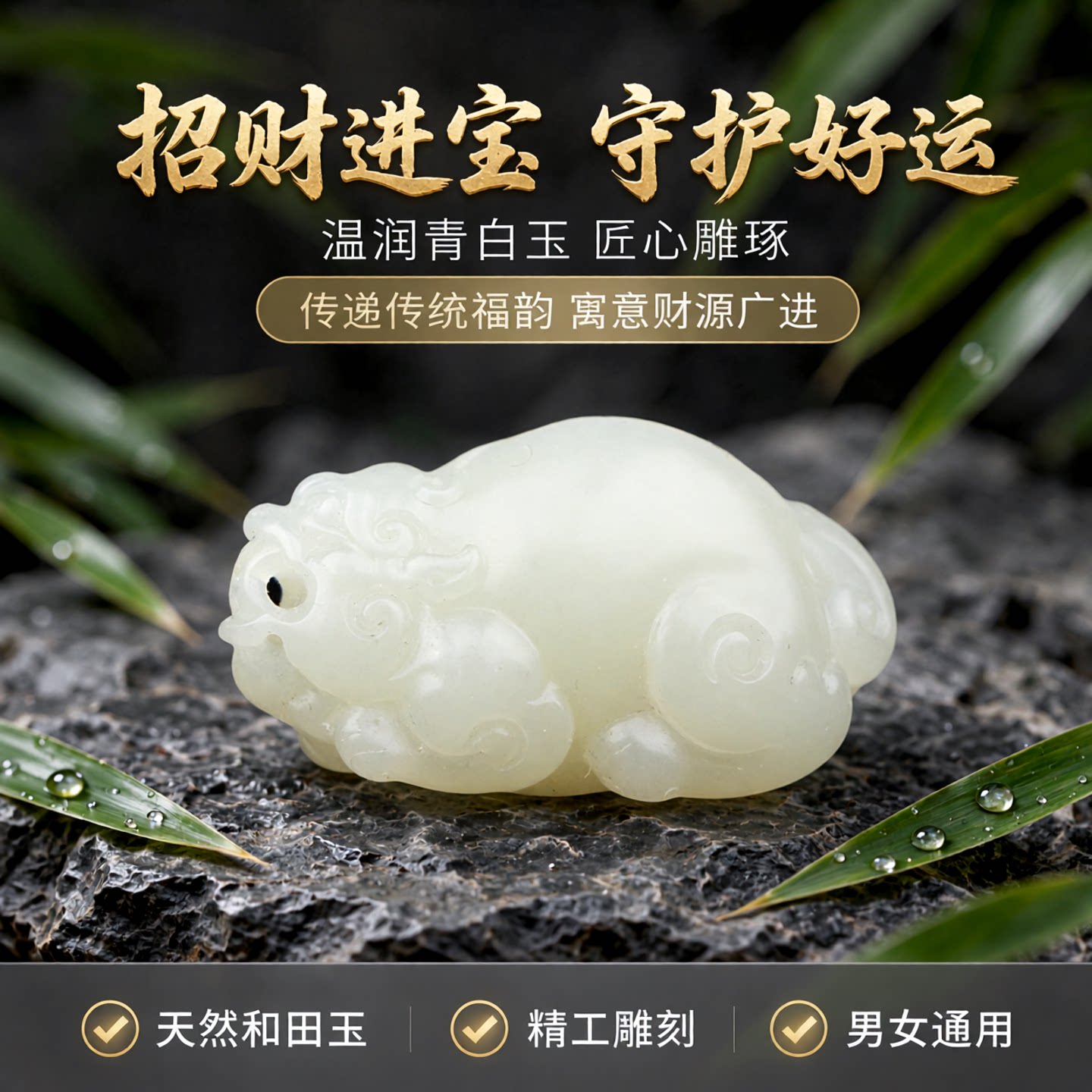 梵峙和田玉石青白玉貔貅玉佩玉牌男女吊坠玉坠暖白色