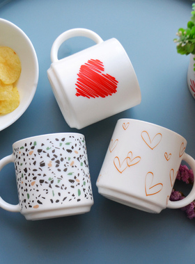 白色时光系列白玉钢化玻璃杯子把杯马克杯有盖子选印花办公室杯子