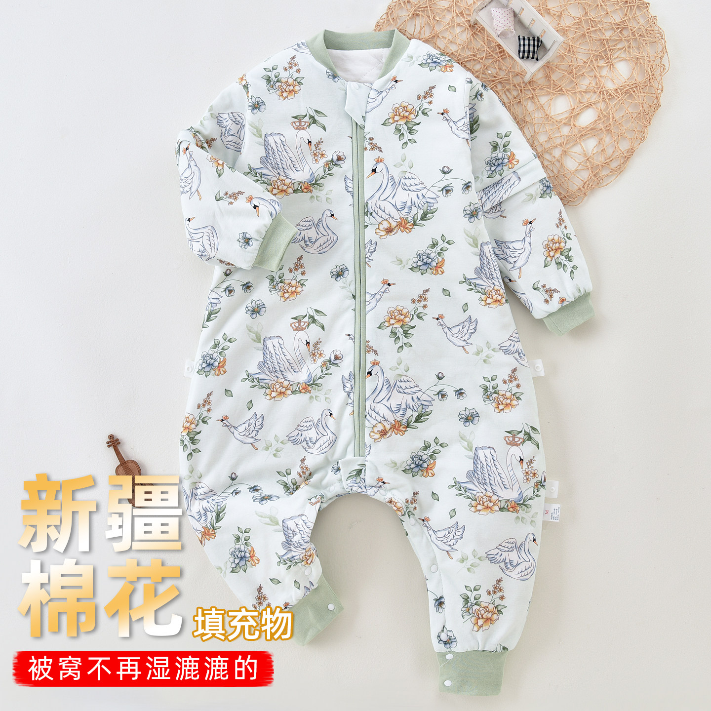 100%纯棉花填充宝宝睡袋秋冬款中大童儿童防踢被婴儿睡袋冬季加厚