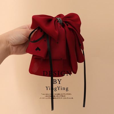 法式复古高级感飘带蝴蝶结发夹红色抓夹后脑勺简约马尾夹发饰