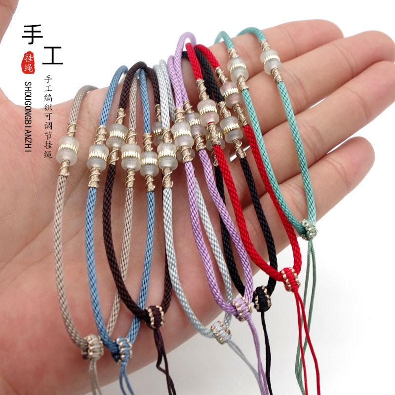 手编项链挂脖绳绑翡翠玉佩黄金水晶可调节男女款民族风细款毛衣链