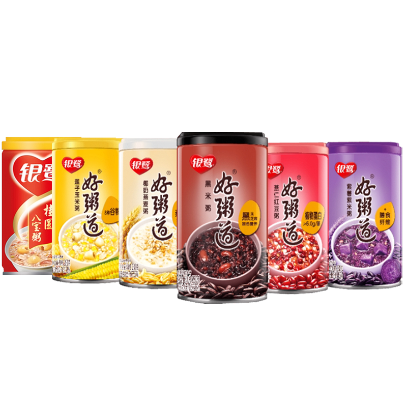 银鹭 黑米红豆玉米椰奶紫米桂圆八宝粥 280g*6罐 口味随机搭配